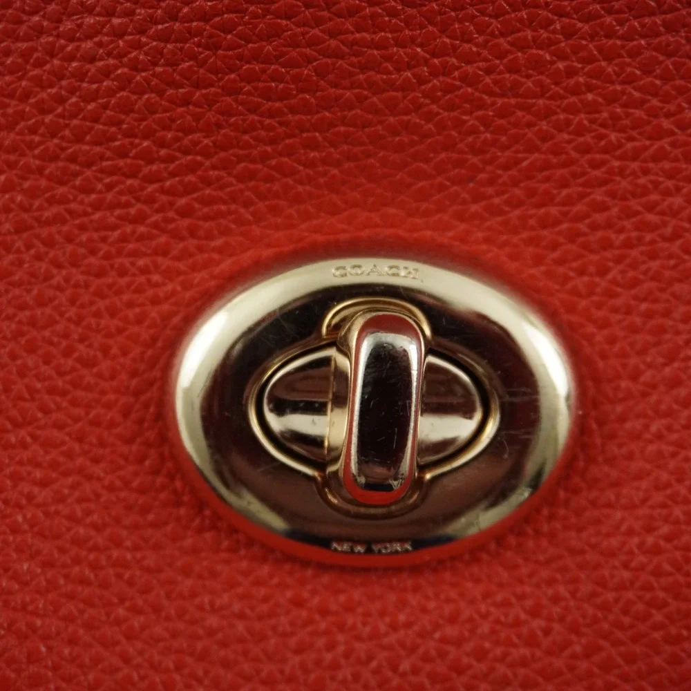 Coach Turnlock Hobo Bag Womens Polished Red Pebbled Leather Crossbody